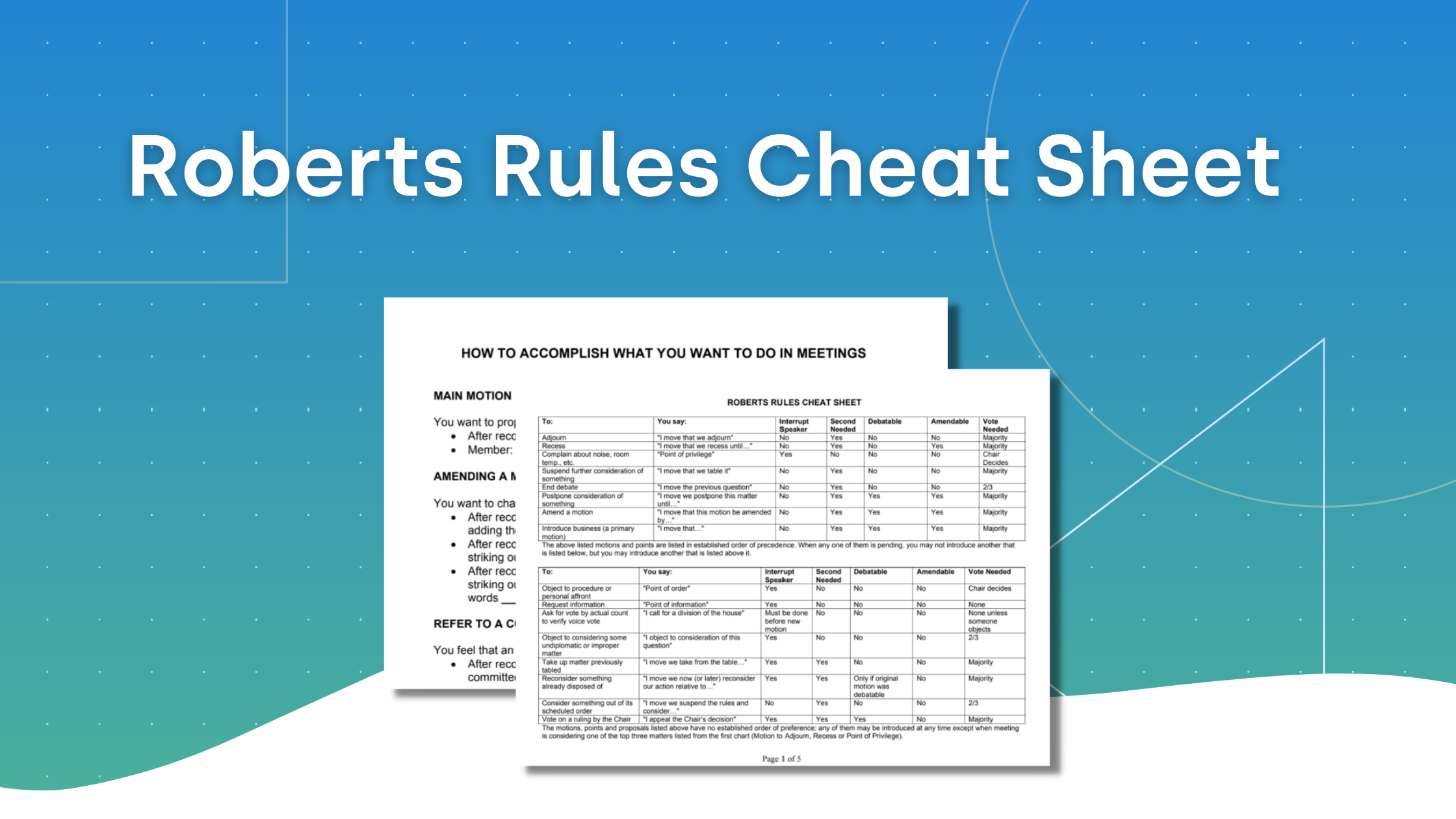 Roberts rules cheat sheet donordock